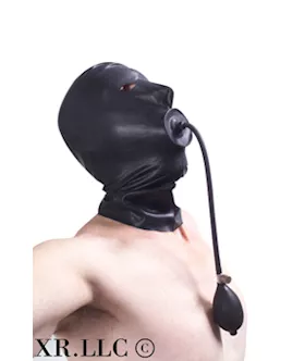Rubber Hood With Built-in Inflatable Gag