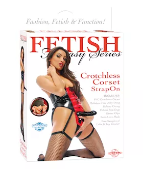 Ff Crotchless Corset Strap On Black Red