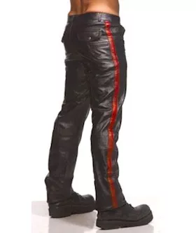 Police Leather Pants With Red Stripe