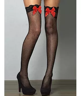 Bow Lace Stockings With Lace Top