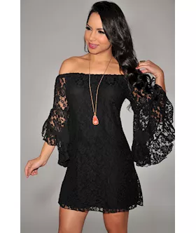 Black Lace Off-the-shoulder Mini Dress