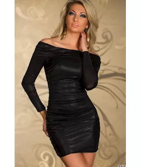 Black Ruched Off-shoulder Sleeves Mini Dress