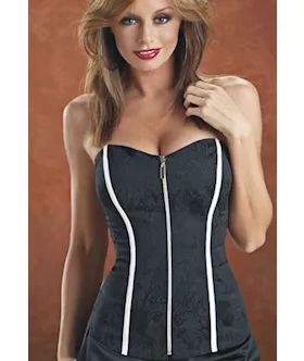 Black Slim Fit Zipper Front Floral Brocade Corset