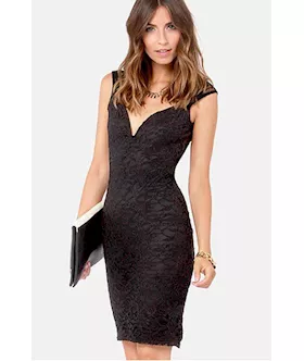 Black Trendy Lily Lace Midi Dress