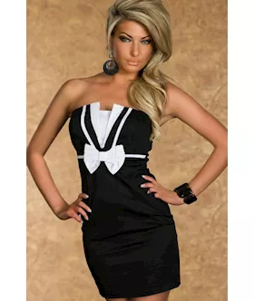 Black White Charming Girl Bow Tube Fashion Dress