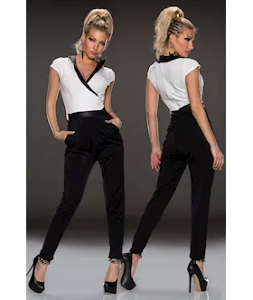 Black White Individual V-neck Jumpsuit