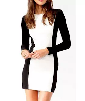 Black White Ol Style Long Sleeves Round Neck Mini Dress