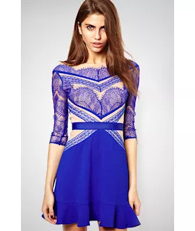 Blue Eyelash Lace Party Dress