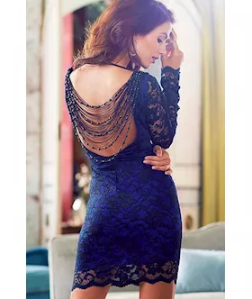 Blue Thrilling Beaded Lace Dress