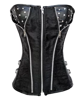 Brocade Steampunk Corset With Zip And Studs