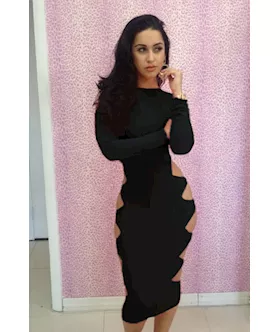 Club Party Side Cut-out Midi Black Dress