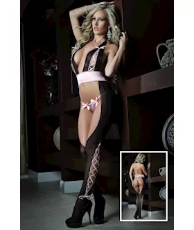 Sexy Black And Pink Body Stocking