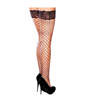 Lace Top Fencenet Thigh High-black
