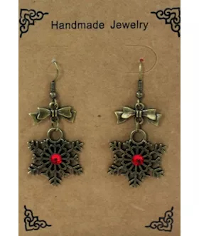 Red Rhinestone Accent Snowflake Earrings