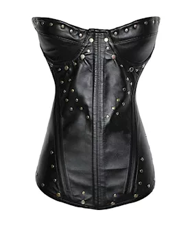 Rock Chick Faux Leather Corset And Thong Set