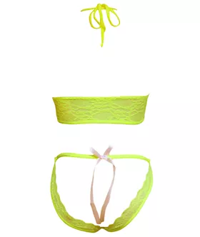 Neon Lace Bra & Crotchless Panty Set