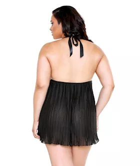 Pleated Halter Lace Cup Chemise & Matching G-string