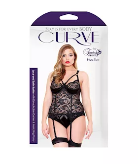 Lace And Satin Bustier With Detachable Garters & Panty