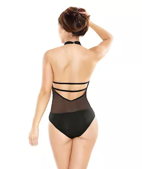 Halter Romper With Sheer Center Panel & Snap Closure