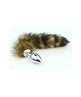Chrome Butt Plug With Striped Fur Tail