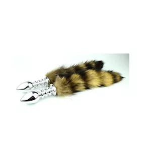Rippled Stem Butt Plug With Striped Fur Tail