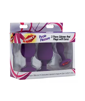 Purple Pleasure 3 Piece Silicone Anal Plug Set With Gems