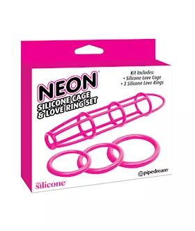Neon Silicone Cage And Love Ring Set