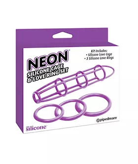 Neon Silicone Cage And Love Ring Set