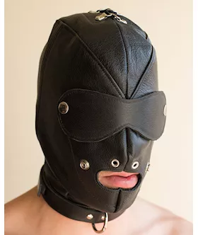 Premium Leather Hood With Gag &blindfold L