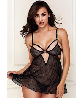 2 Piece Lace Babydoll Set With G-string