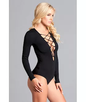 One Piece Long Sleeved Body Suit With Zig Zag Straps - M/l