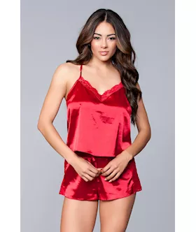 Two-piece Relaxed Fit Satin Cami And Short Set - M