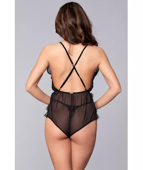Lace Plunge Neck Romper - M