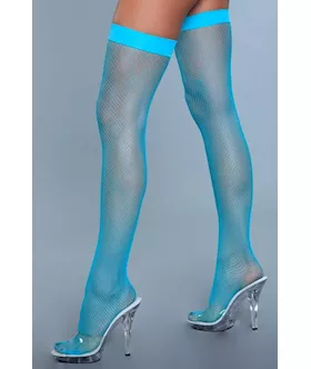 Nylon Fishnet Thigh Highs Neon