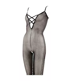 Mandy Mystery Double Cross Crotchless Catsuit