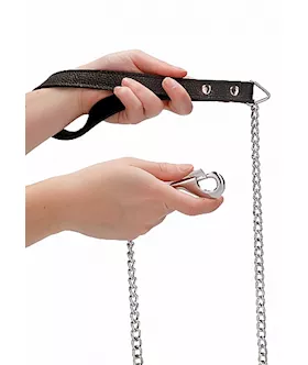 Leather Handle Chain Lead- Black