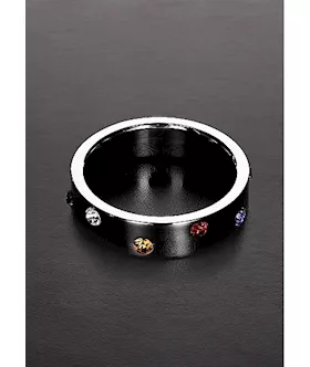 Wide Band Stainless Steel Rainbow Gem Ring 50mm - Silver