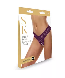 Secret Kisses Lace And Pearls Crotchless Thong