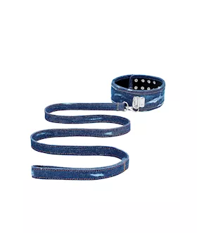 Denim Collar - With Leash - Roughened Denim Style 