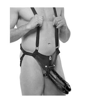 King Cock 11 Inch Two Cocks One Hole Hollow Strap On Suspender System