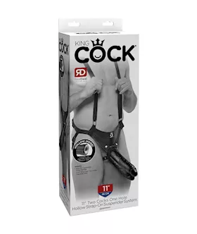 King Cock 11 Inch Two Cocks One Hole Hollow Strap On Suspender System