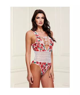 Floral and Lace TieFront Teddy