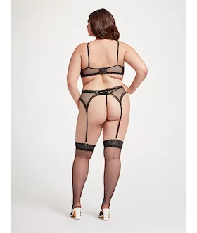 Nothing But Net Three Piece Bra Set Set Stm-11458x-black/wine-1x/2x