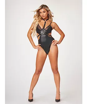 Midnight Love Vegan Leather Two Piece Teddy Set STM11524BlackM