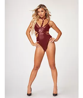 Midnight Love Vegan Leather Two Piece Teddy Set STM11524WineM