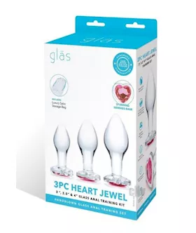 Heart Jewel Glass Anal Training 3pc Clr