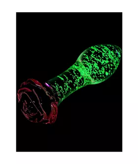 Lucent Glow In The Dark Rose Glass Butt Plug