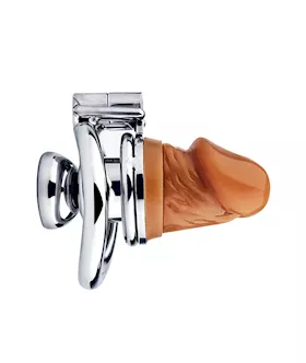 Button Hex Lock Inverted Chastity Cage With Dildo Attachment