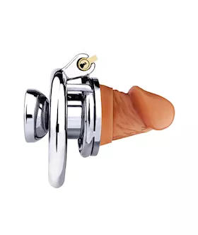 Button Key Locked Inverted Chastity Cage With Dildo Attachment