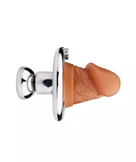 Full Circle Hex Locked Steel Inverted Chastity Cage With Dildo Attachment